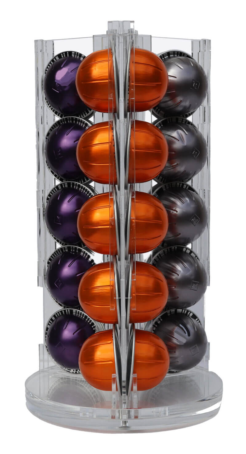 Nespresso Vertuo drehbare Kaffeekapsel Spender aus premium Acrylglas für 30 Kapseln
